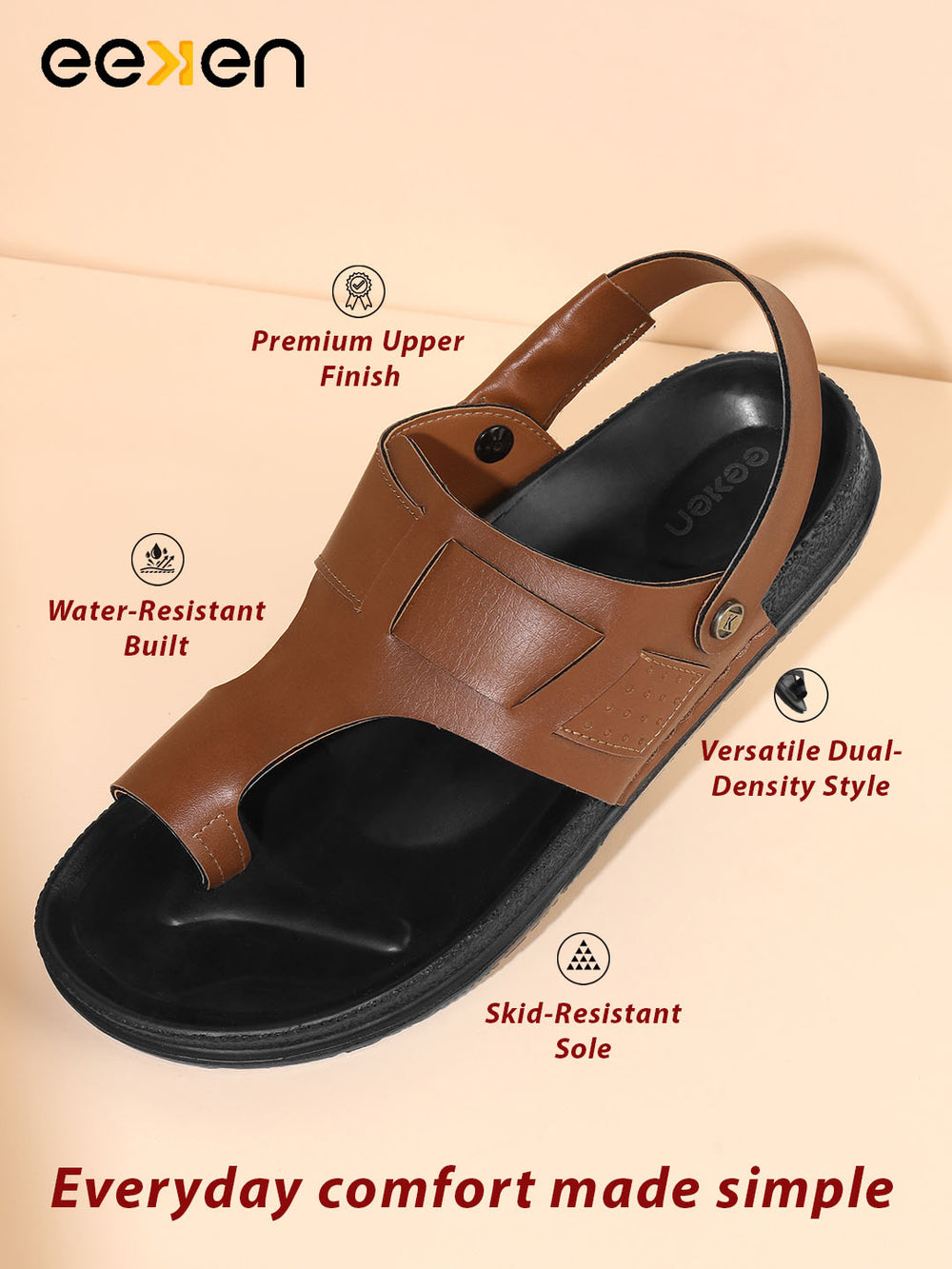 Eeken Men Sandals Comfortable with Toe Ring Back Strap for Daily Use