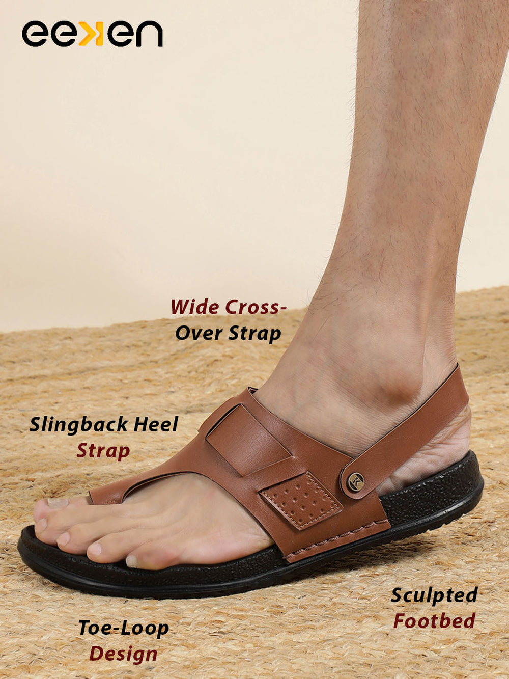 Eeken Men Sandals Comfortable with Toe Ring Back Strap for Daily Use