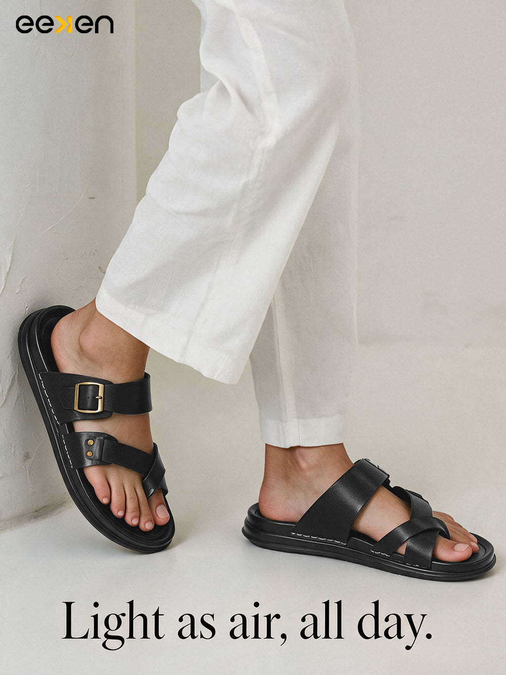Eeken Men Comfort Sandals Double Buckle Leightweight Slip On for Casual Daily use