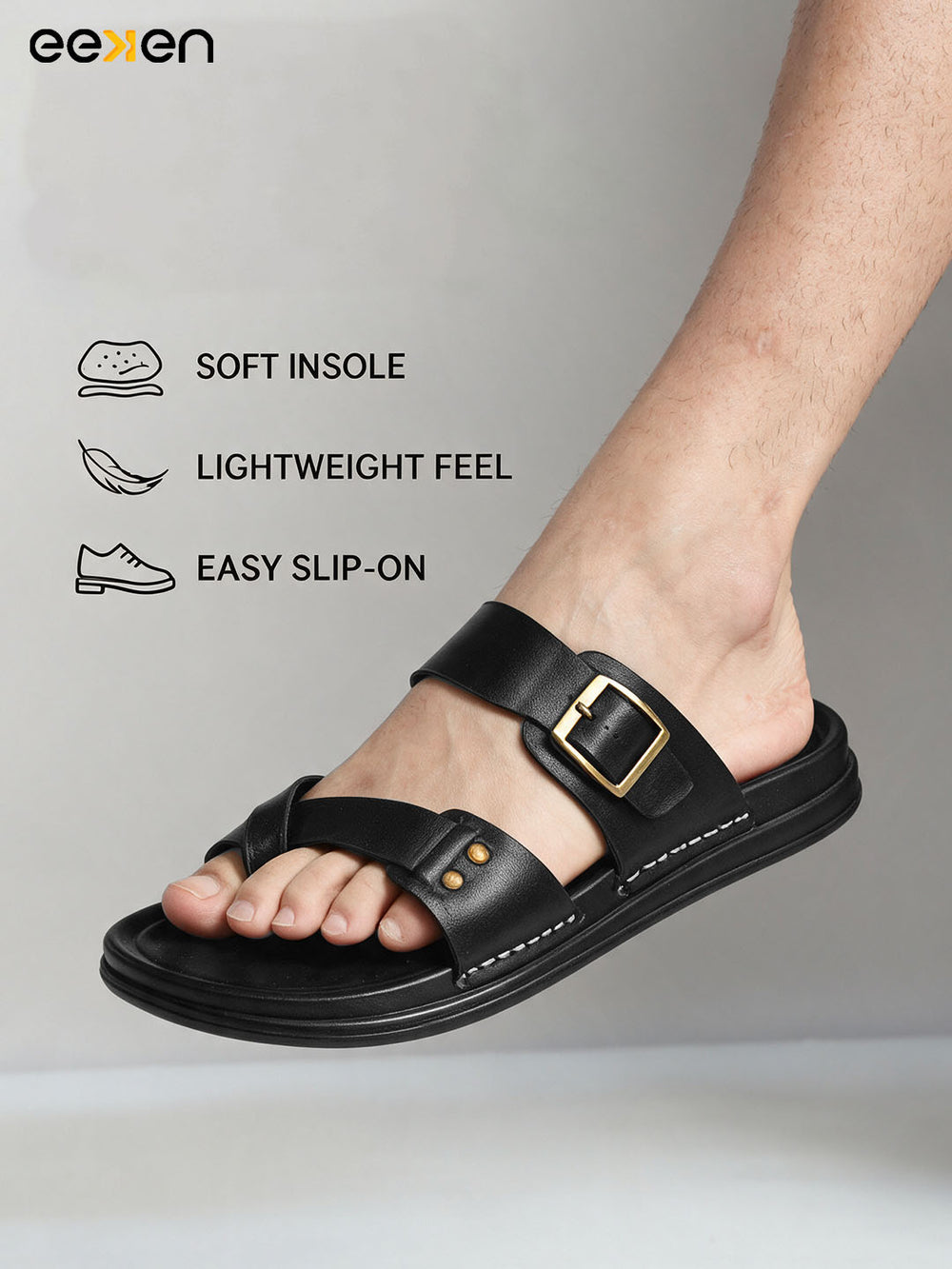 Eeken Men Comfort Sandals Double Buckle Leightweight Slip On for Casual Daily use