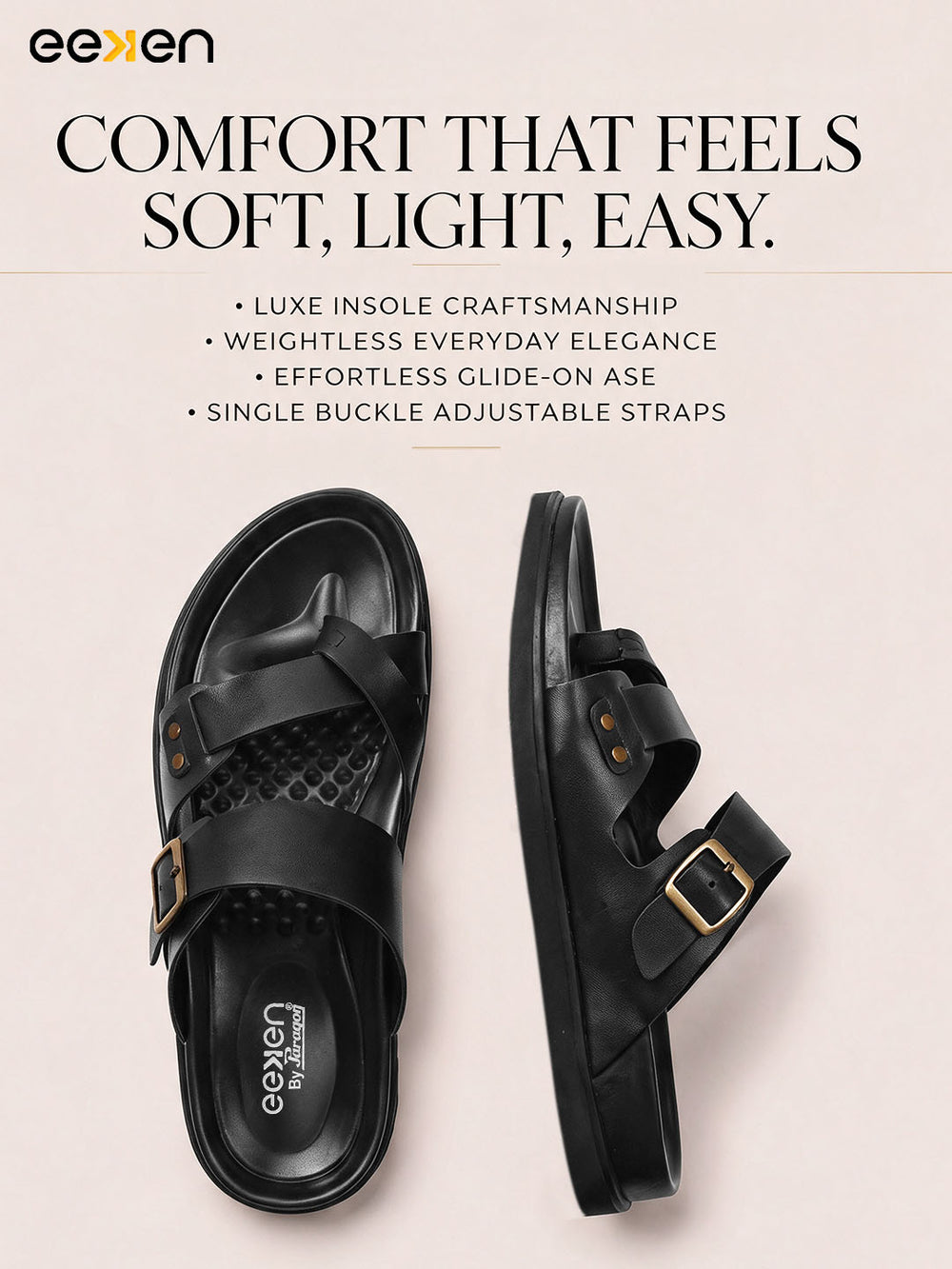 Eeken Men Comfort Sandals Double Buckle Leightweight Slip On for Casual Daily use