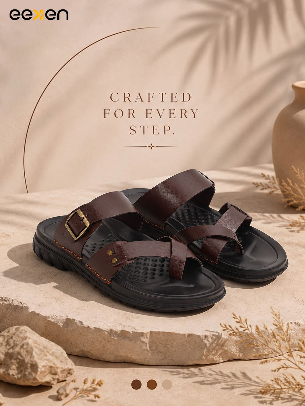 Eeken Men Comfort Sandals Double Buckle Leightweight Slip On for Casual Daily use