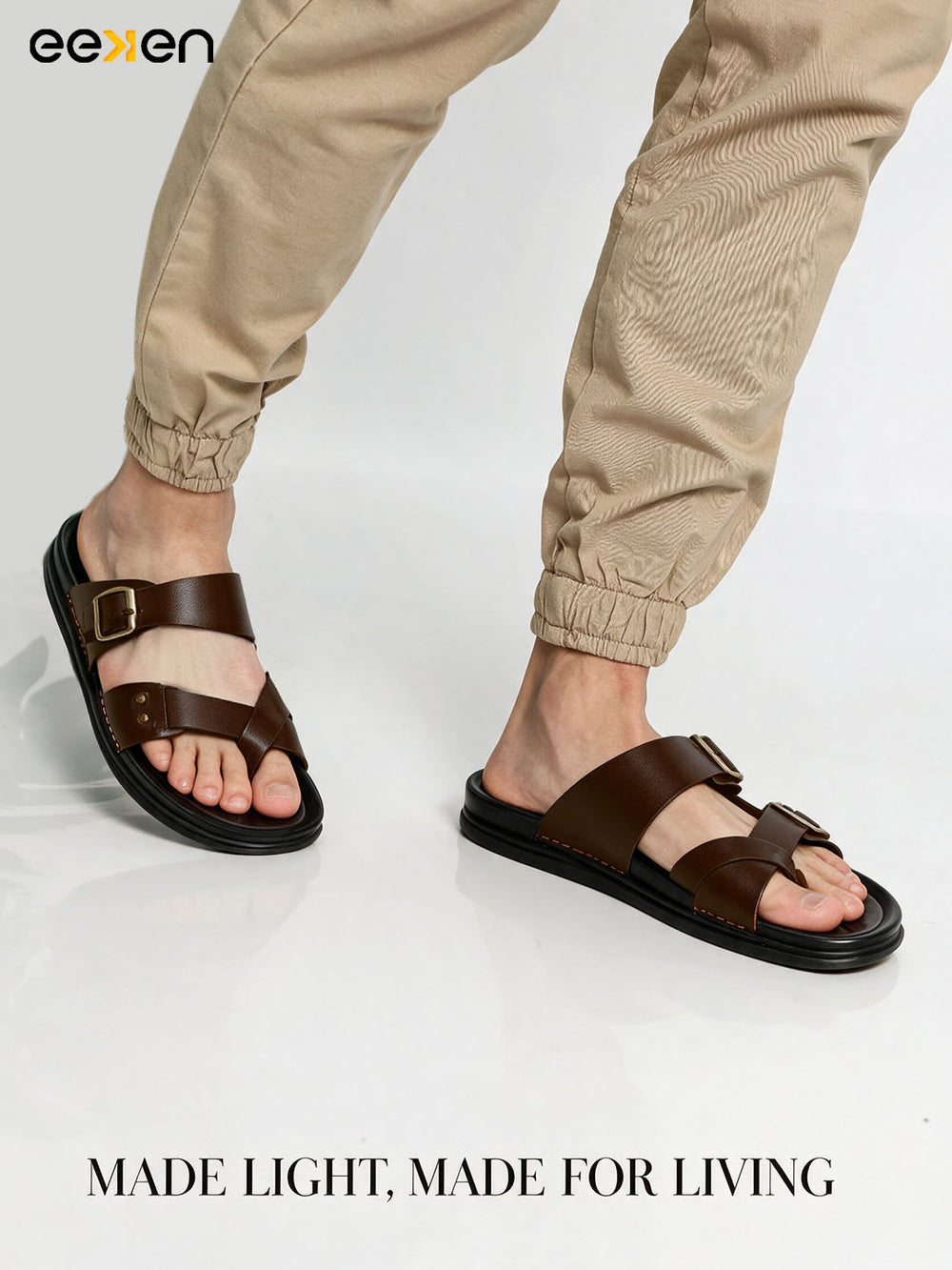 Eeken Men Comfort Sandals Double Buckle Leightweight Slip On for Casual Daily use