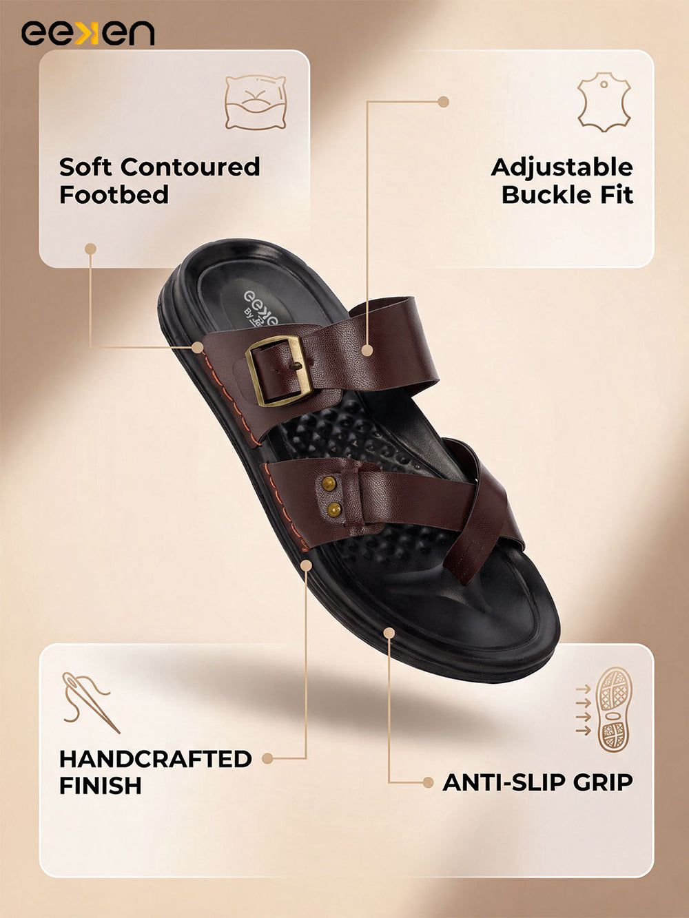 Eeken Men Comfort Sandals Double Buckle Leightweight Slip On for Casual Daily use