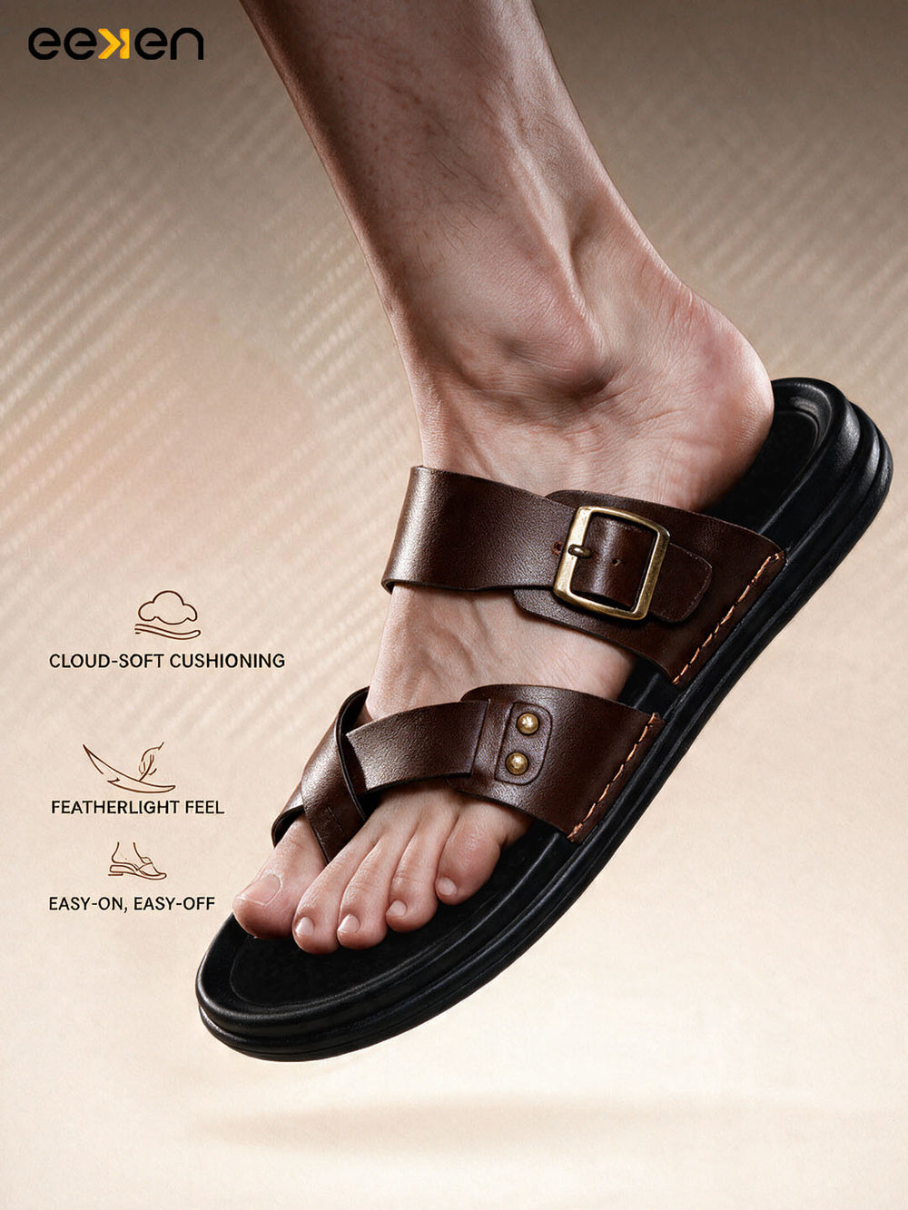 Eeken Men Comfort Sandals Double Buckle Leightweight Slip On for Casual Daily use