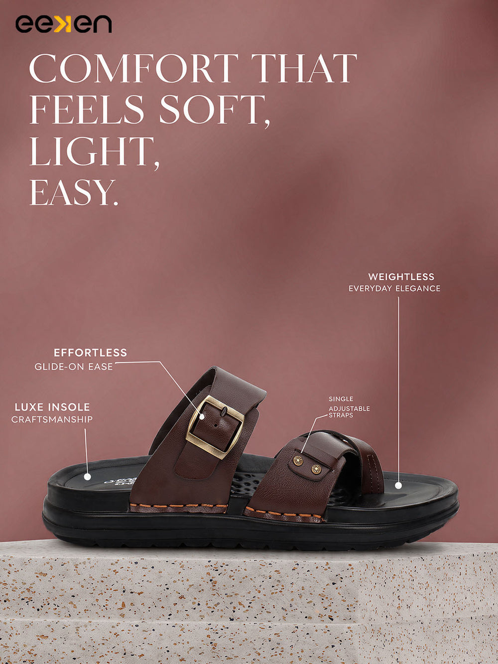 Eeken Men Comfort Sandals Double Buckle Leightweight Slip On for Casual Daily use
