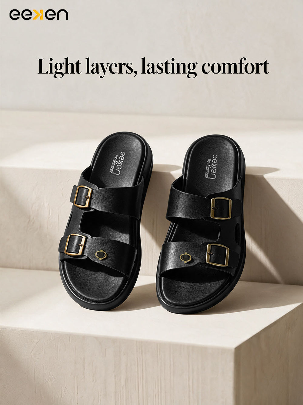Eeken Men Comfort Sandals Double Buckle Easy Wear Slip On for Casual Daily use