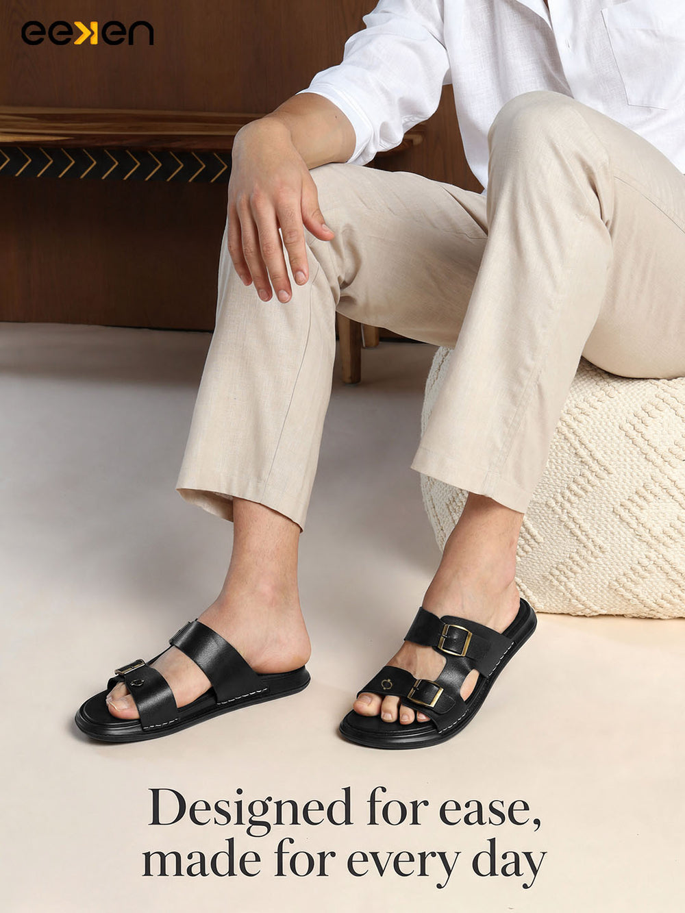 Eeken Men Comfort Sandals Double Buckle Easy Wear Slip On for Casual Daily use