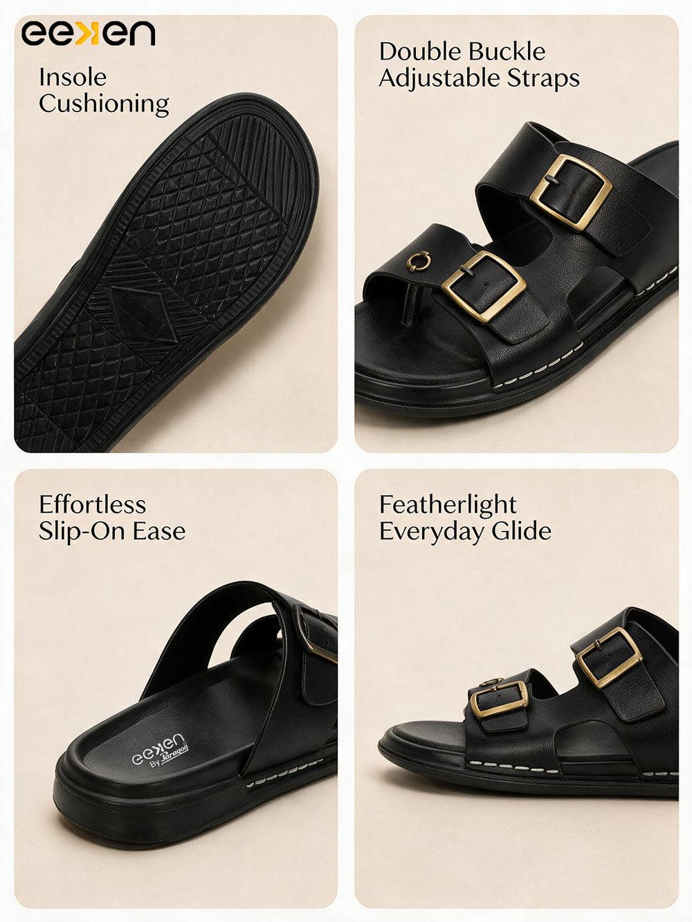 Eeken Men Comfort Sandals Double Buckle Easy Wear Slip On for Casual Daily use