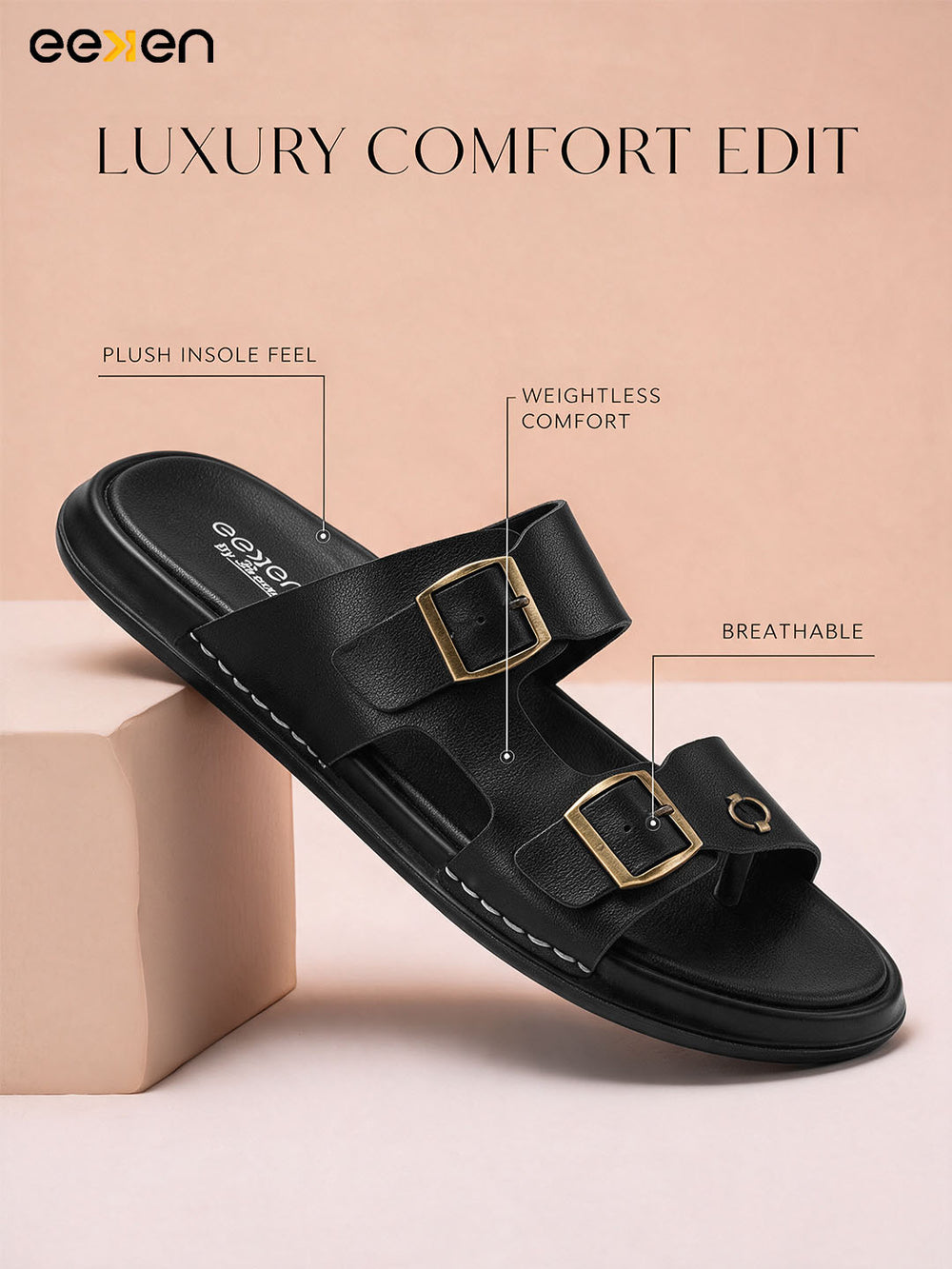 Eeken Men Comfort Sandals Double Buckle Easy Wear Slip On for Casual Daily use