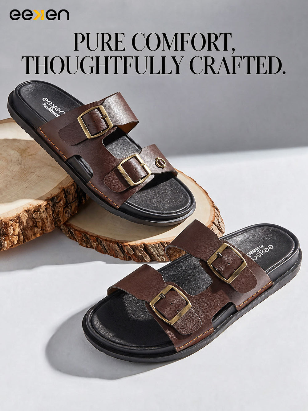 Eeken Men Comfort Sandals Double Buckle Easy Wear Slip On for Casual Daily use