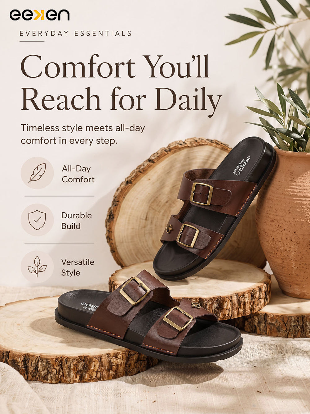 Eeken Men Comfort Sandals Double Buckle Easy Wear Slip On for Casual Daily use