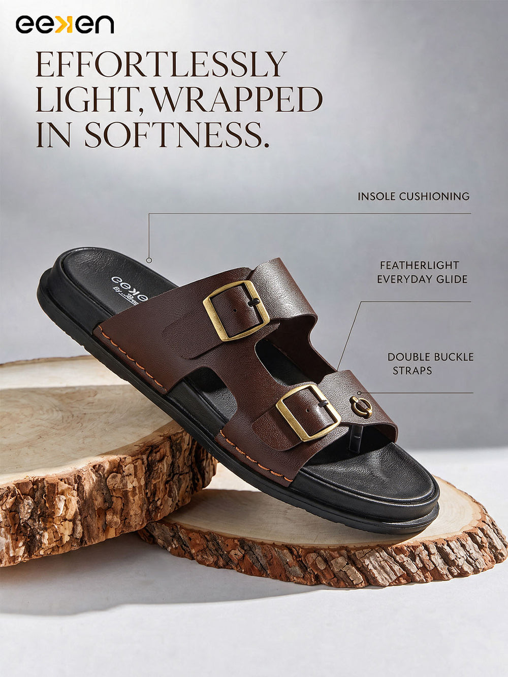 Eeken Men Comfort Sandals Double Buckle Easy Wear Slip On for Casual Daily use