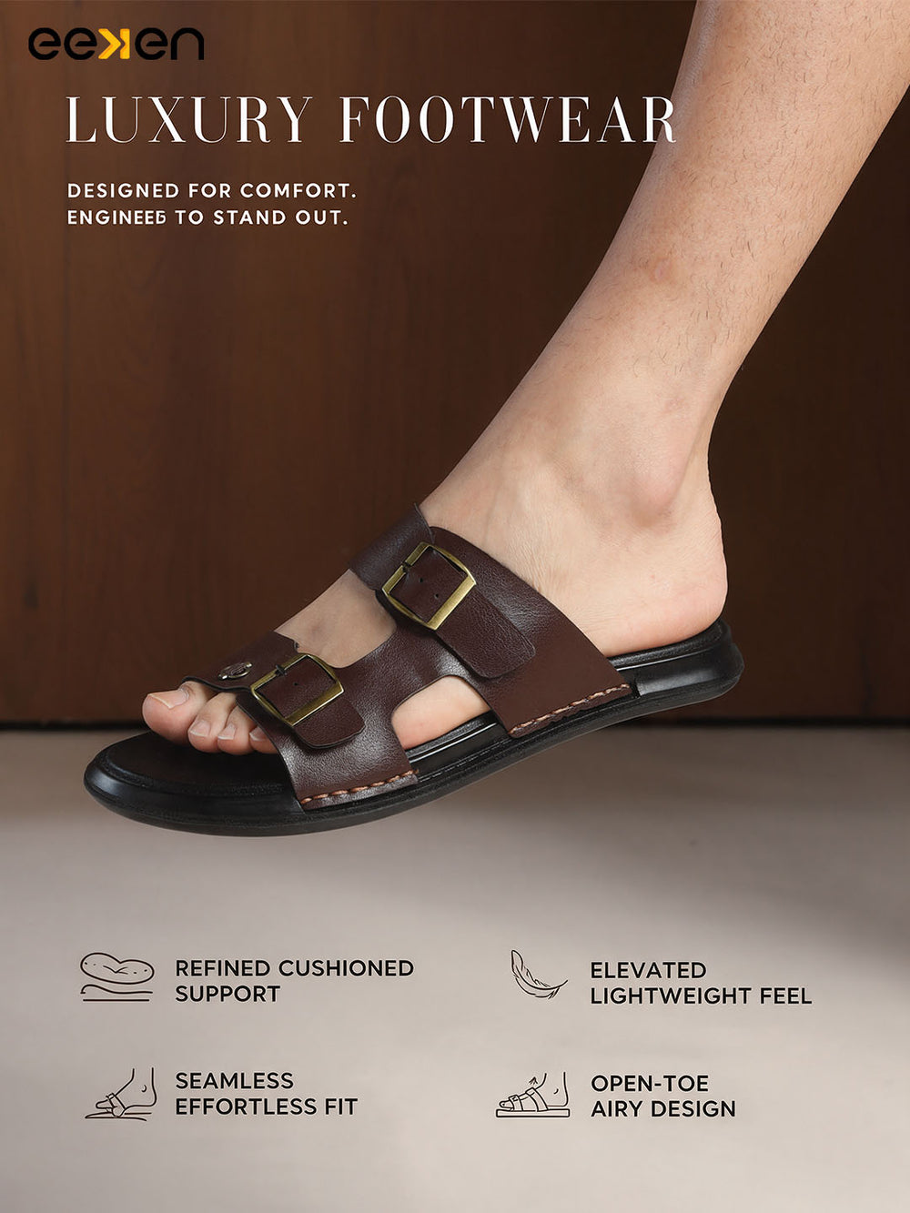 Eeken Men Comfort Sandals Double Buckle Easy Wear Slip On for Casual Daily use