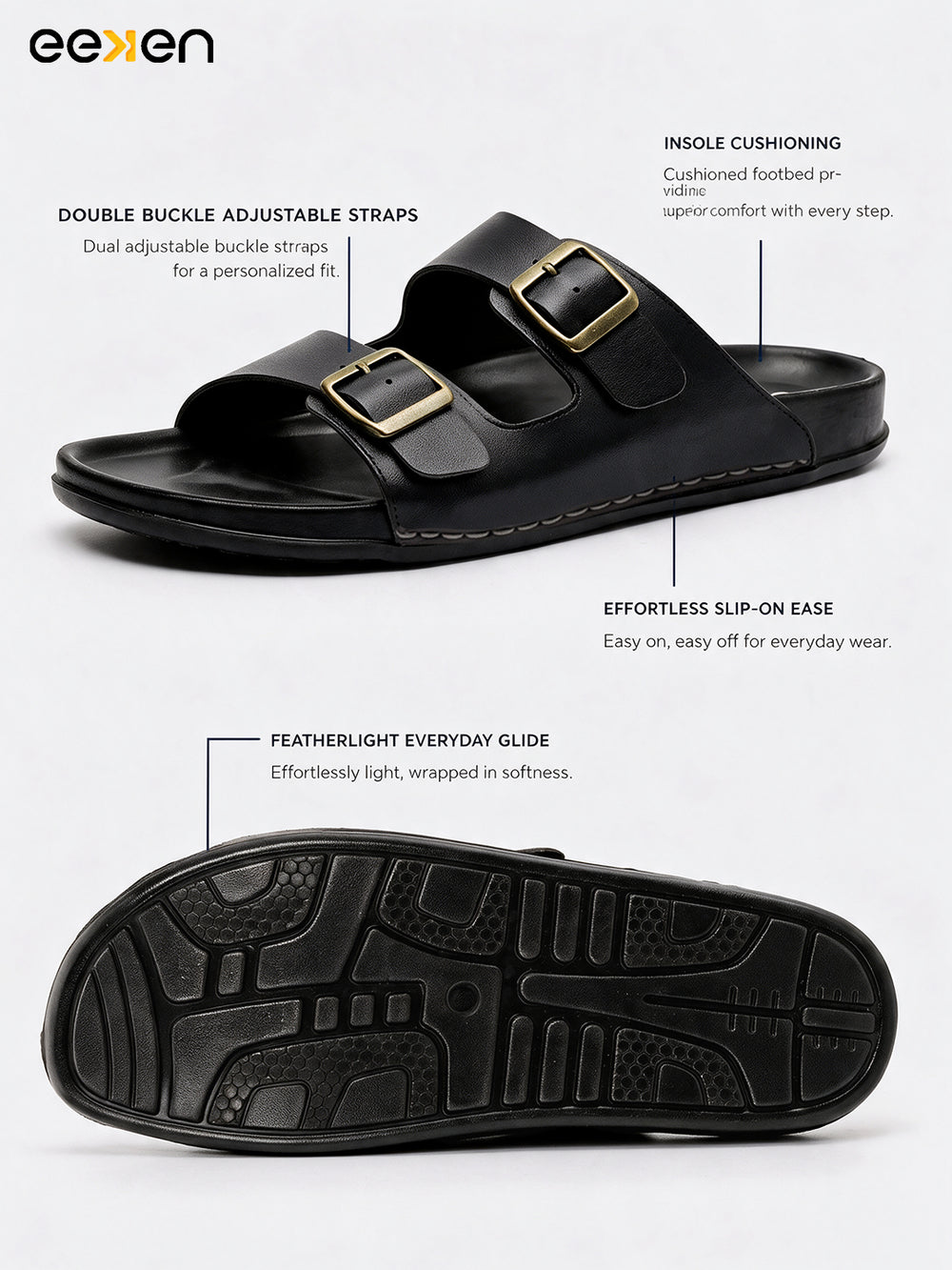 Eeken Men Sandals Comfortable Dual Buckle for Daily Casual and Outdoor Use