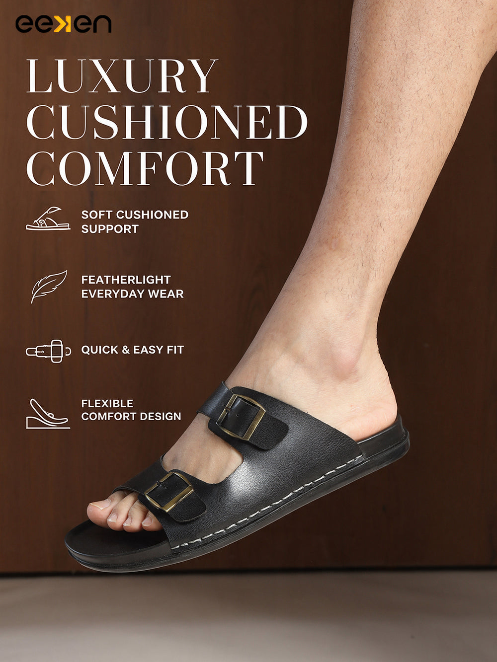 Eeken Men Sandals Comfortable Dual Buckle for Daily Casual and Outdoor Use