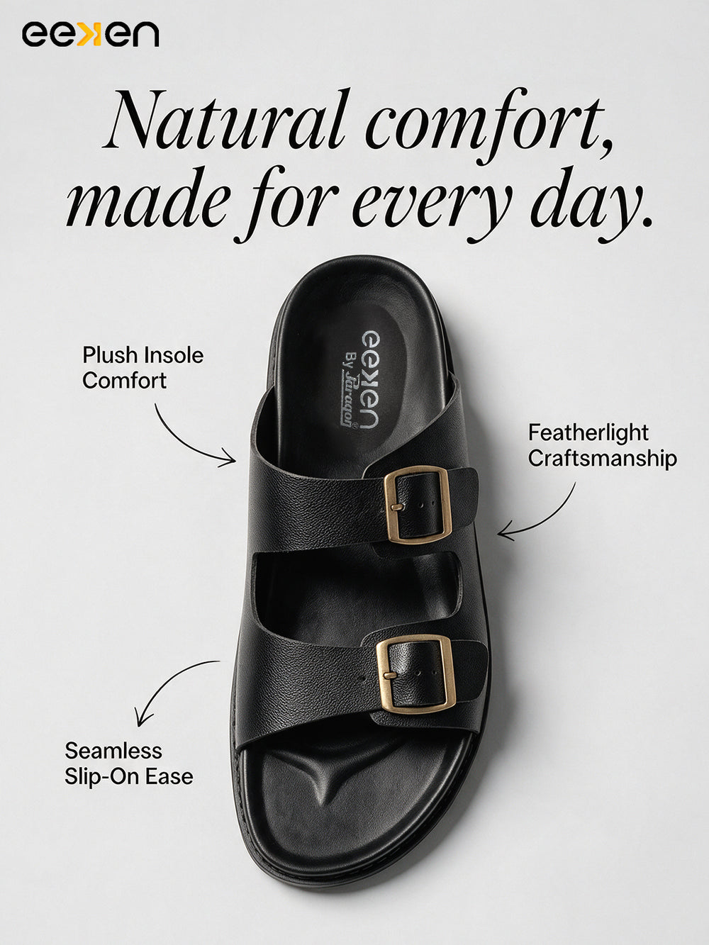 Eeken Men Sandals Comfortable Dual Buckle for Daily Casual and Outdoor Use