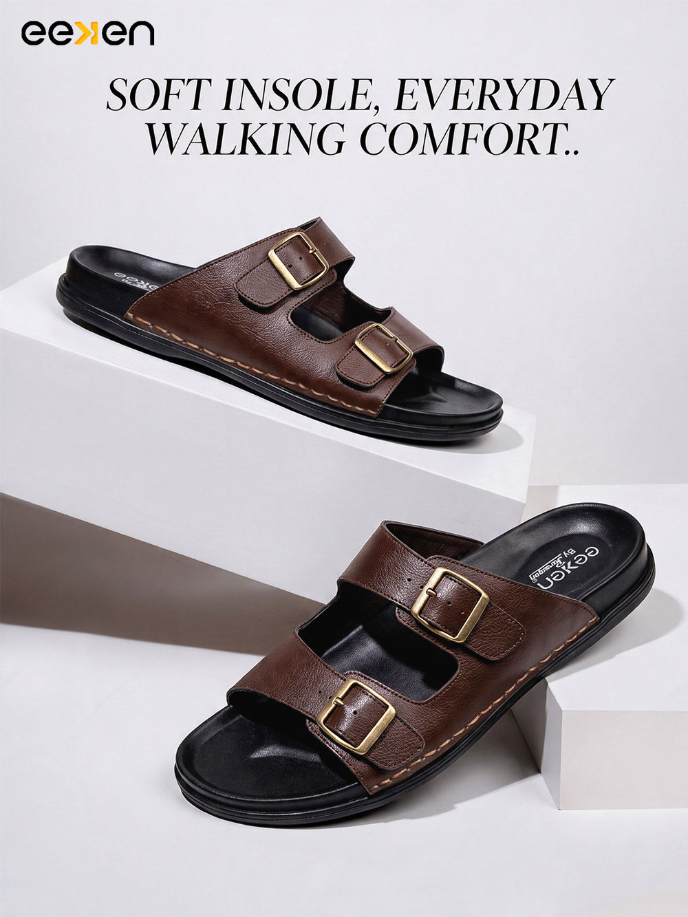 Eeken Men Sandals Comfortable Dual Buckle for Daily Casual and Outdoor Use