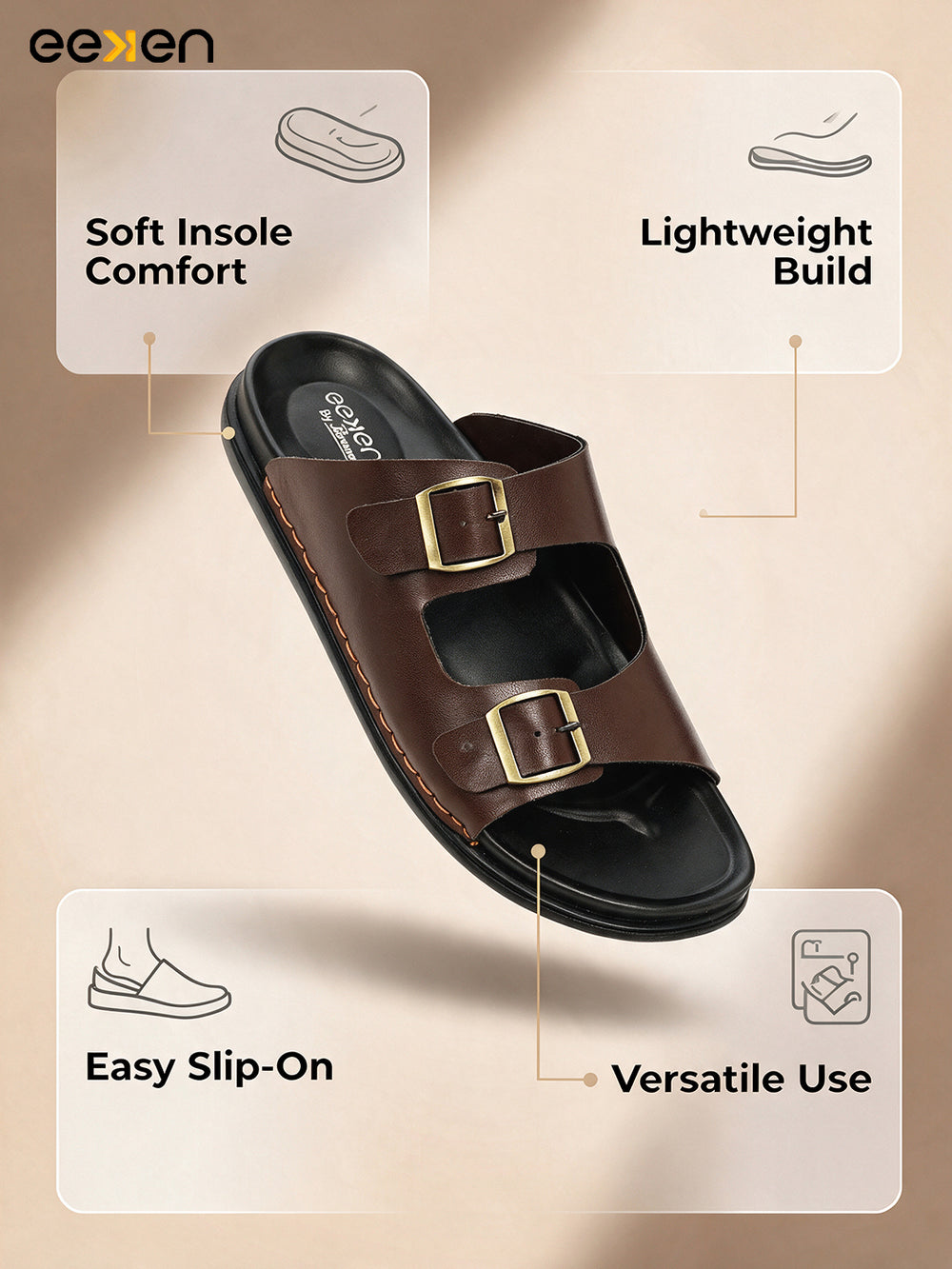 Eeken Men Sandals Comfortable Dual Buckle for Daily Casual and Outdoor Use