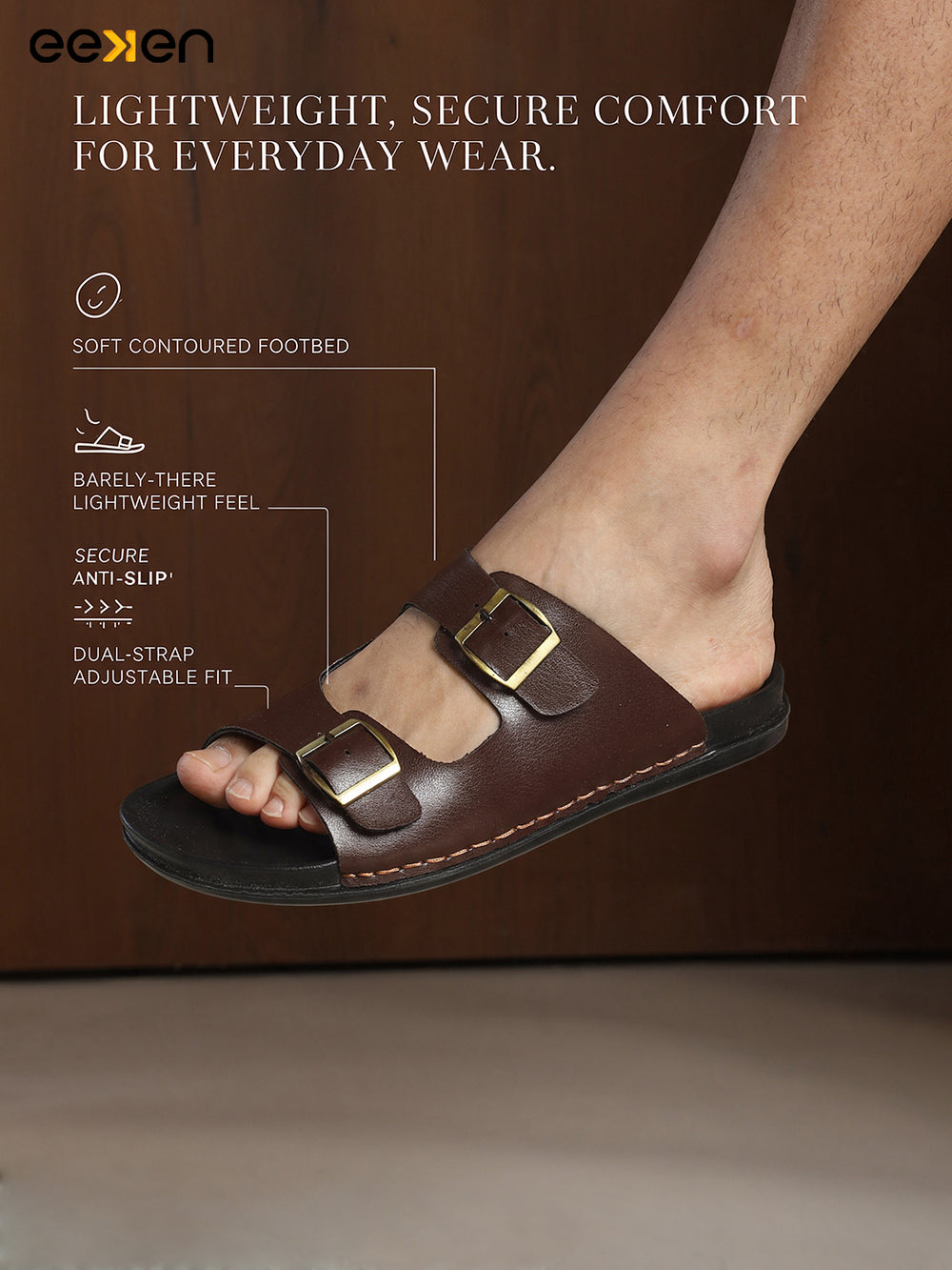 Eeken Men Sandals Comfortable Dual Buckle for Daily Casual and Outdoor Use