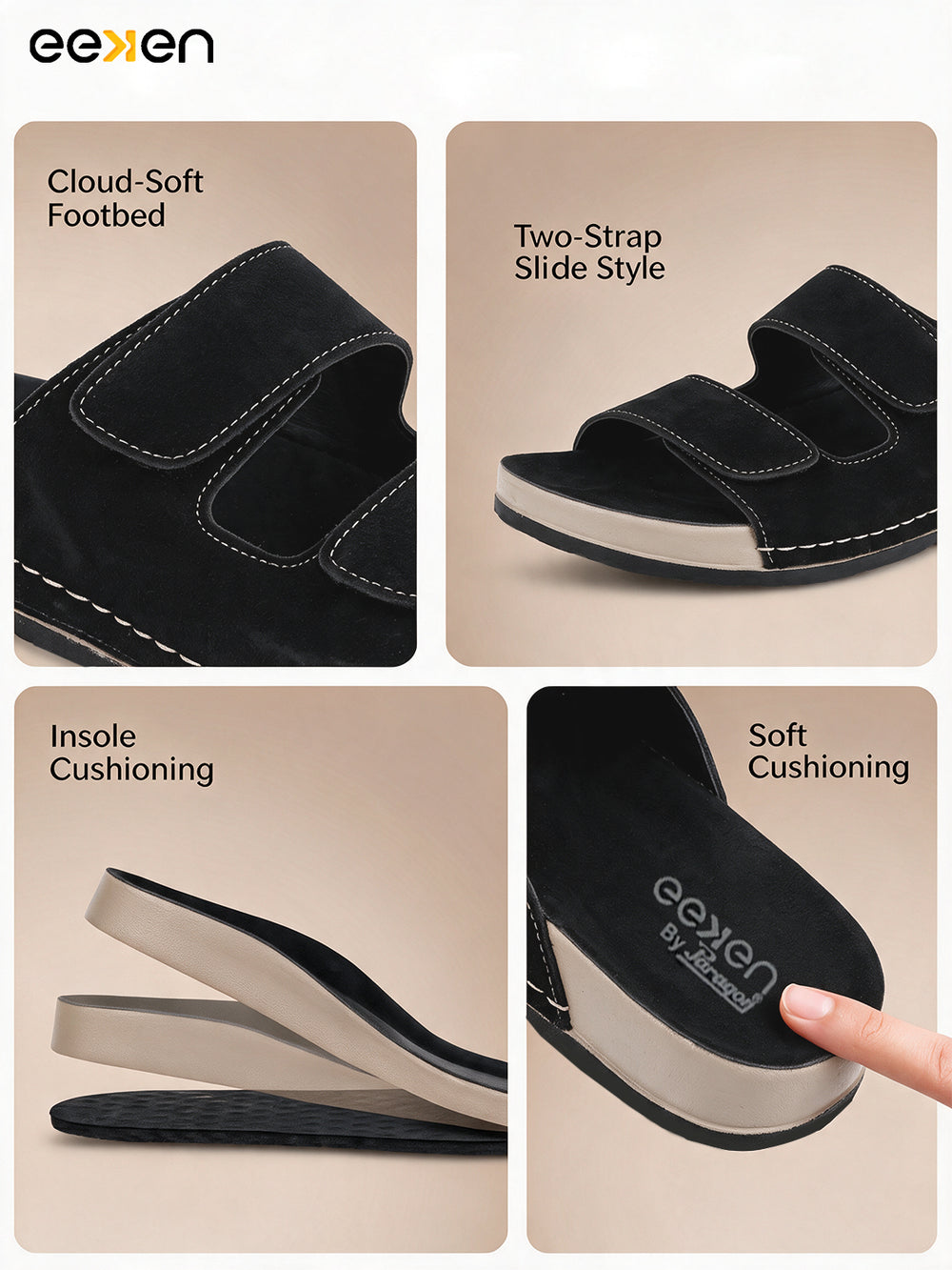 Eeken Men Sandals Comfortable Easy Slip On Velcro Strap for Daily Use
