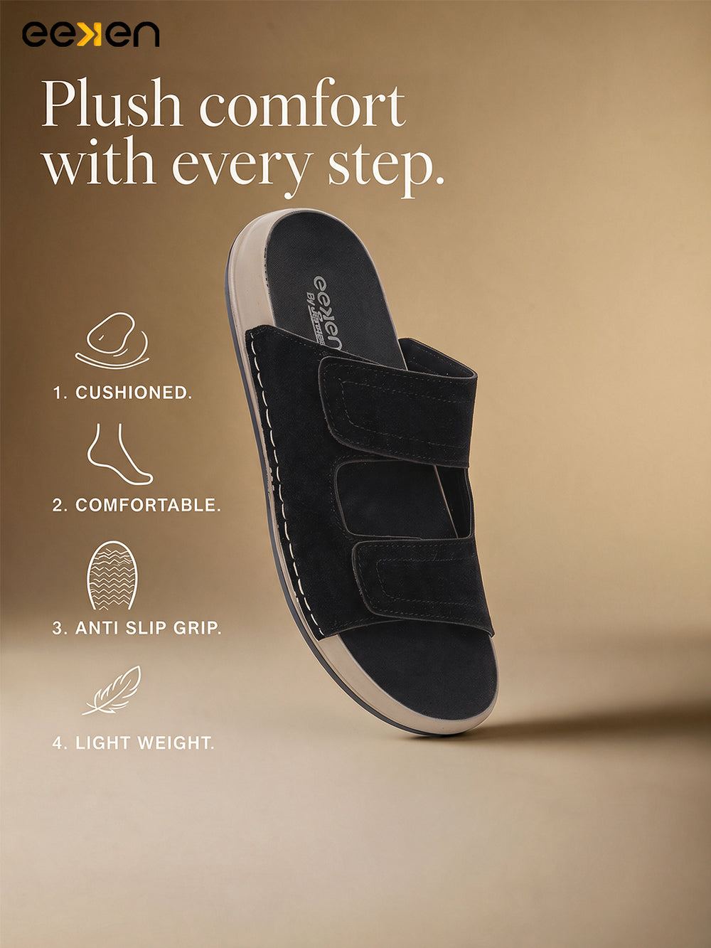 Eeken Men Sandals Comfortable Easy Slip On Velcro Strap for Daily Use