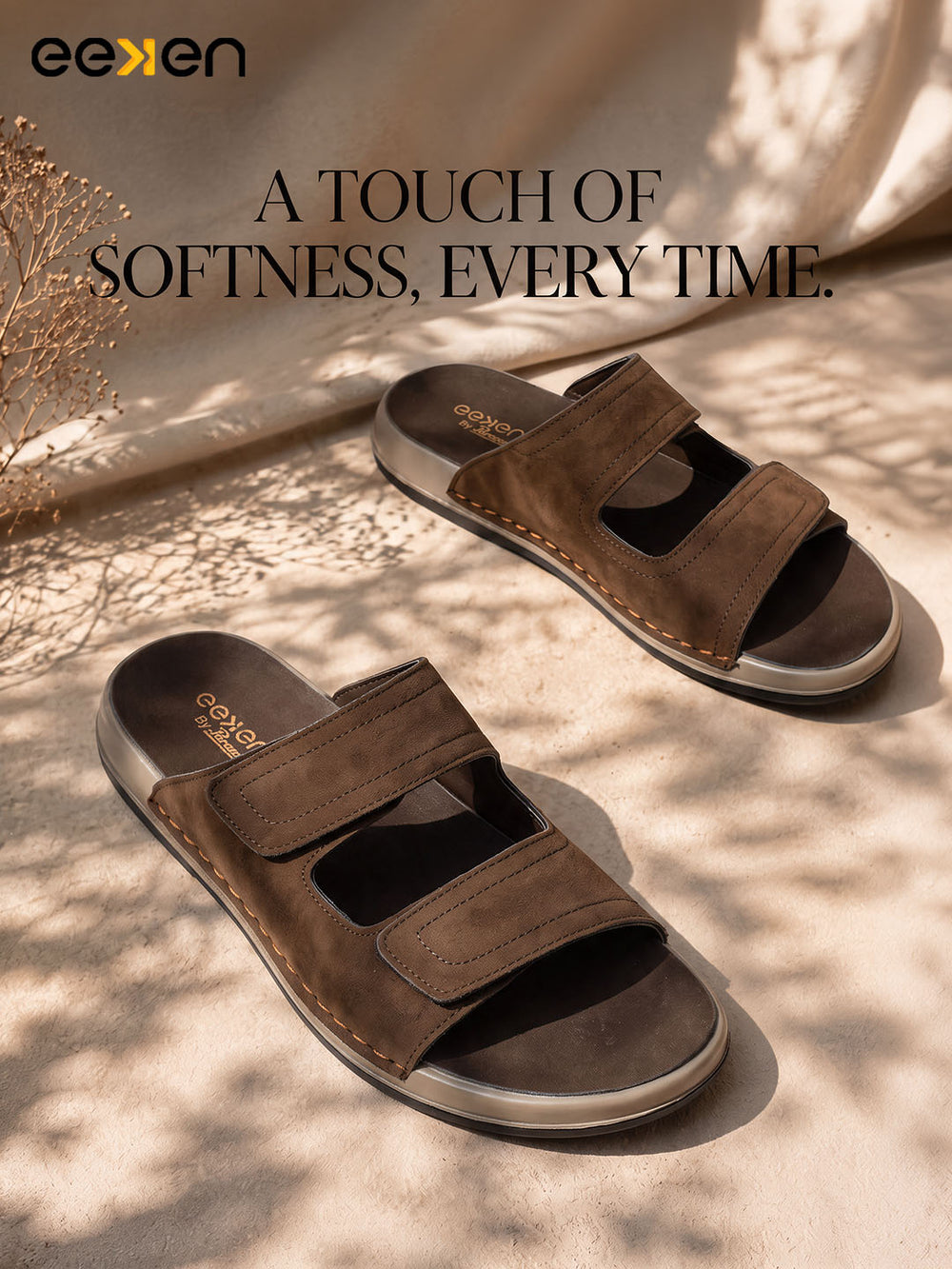 Eeken Men Sandals Velcro Strap Casual Slip On For Daily Use with Cushioned Footbed