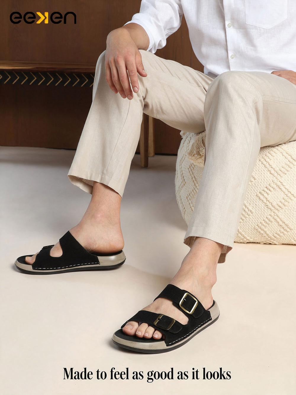 Eeken Men Sandals Double Buckle Casual Daily Use Slip On for All day Comfort