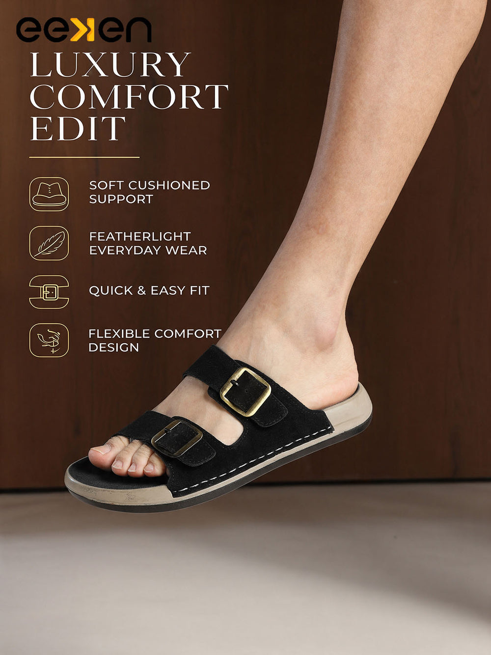 Eeken Men Sandals Double Buckle Casual Daily Use Slip On for All day Comfort