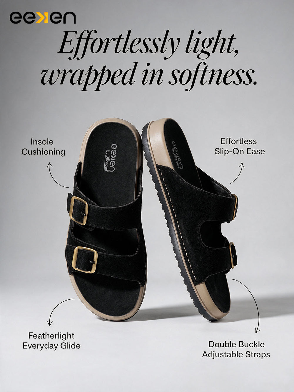 Eeken Men Sandals Double Buckle Casual Daily Use Slip On for All day Comfort