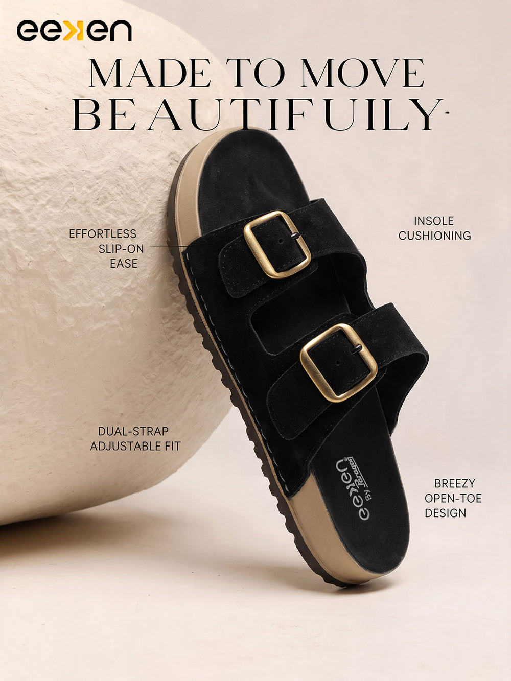 Eeken Men Sandals Double Buckle Casual Daily Use Slip On for All day Comfort