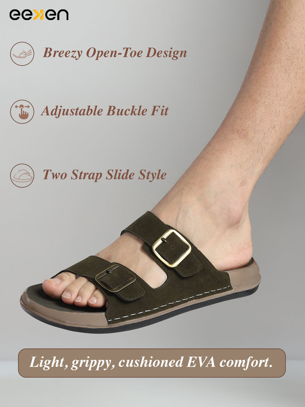 Eeken Men Sandals Leightweight Dual Buckle Slip On for Daily Use