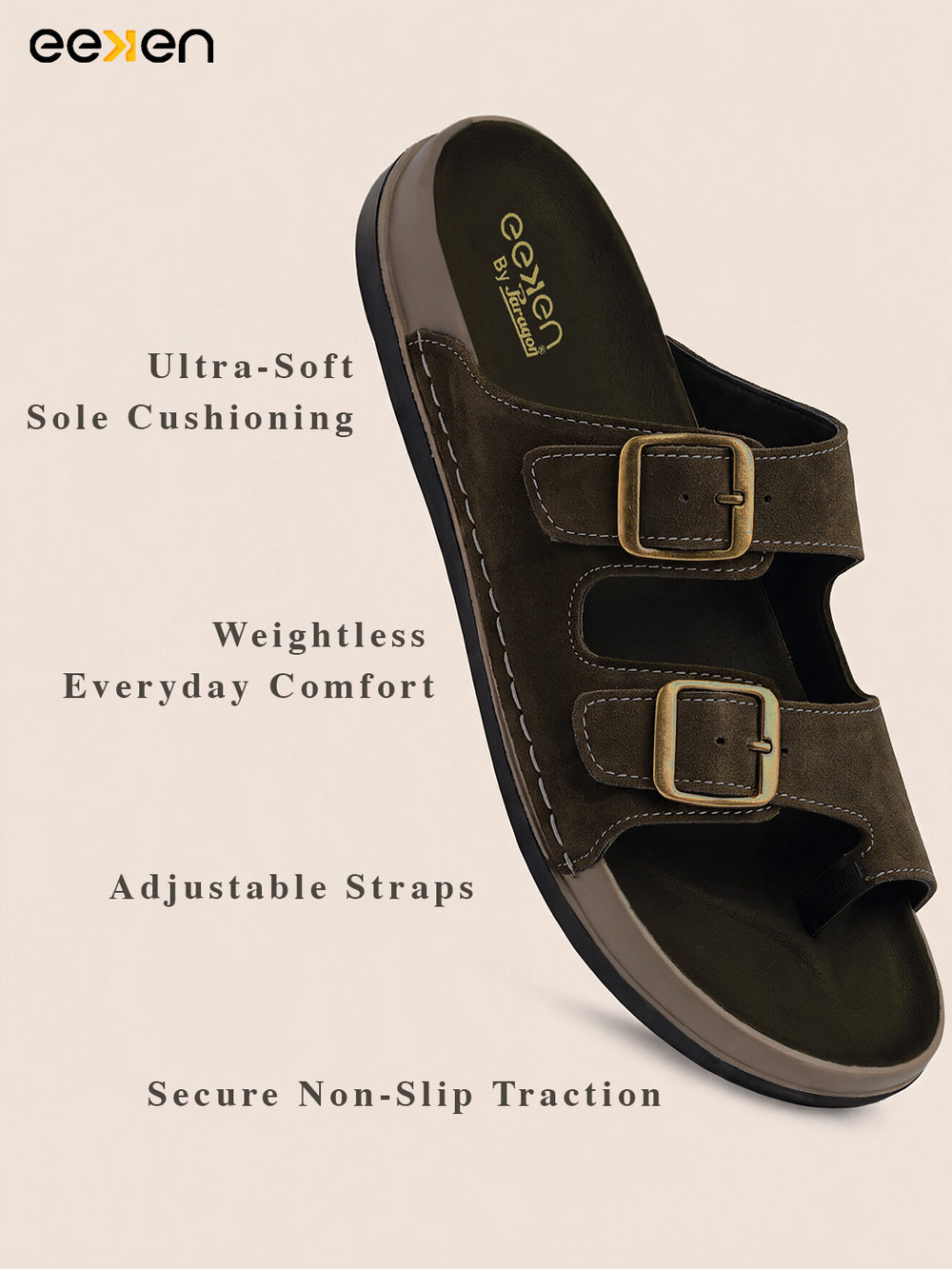 Eeken Men Sandals Leightweight Dual Buckle Slip On for Daily Use