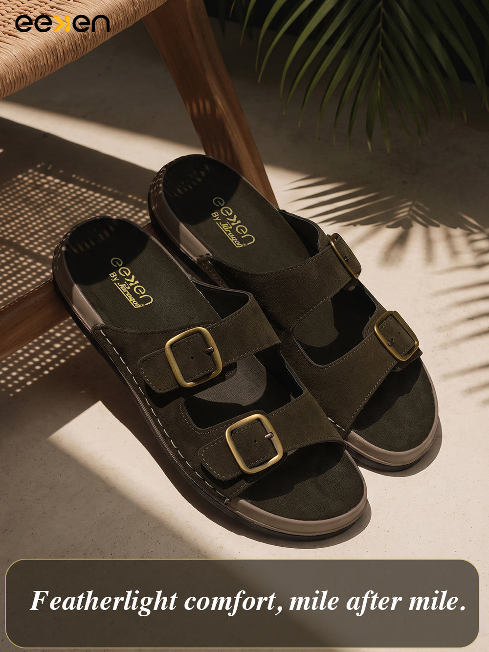 Eeken Men Sandals Leightweight Dual Buckle Slip On for Daily Use