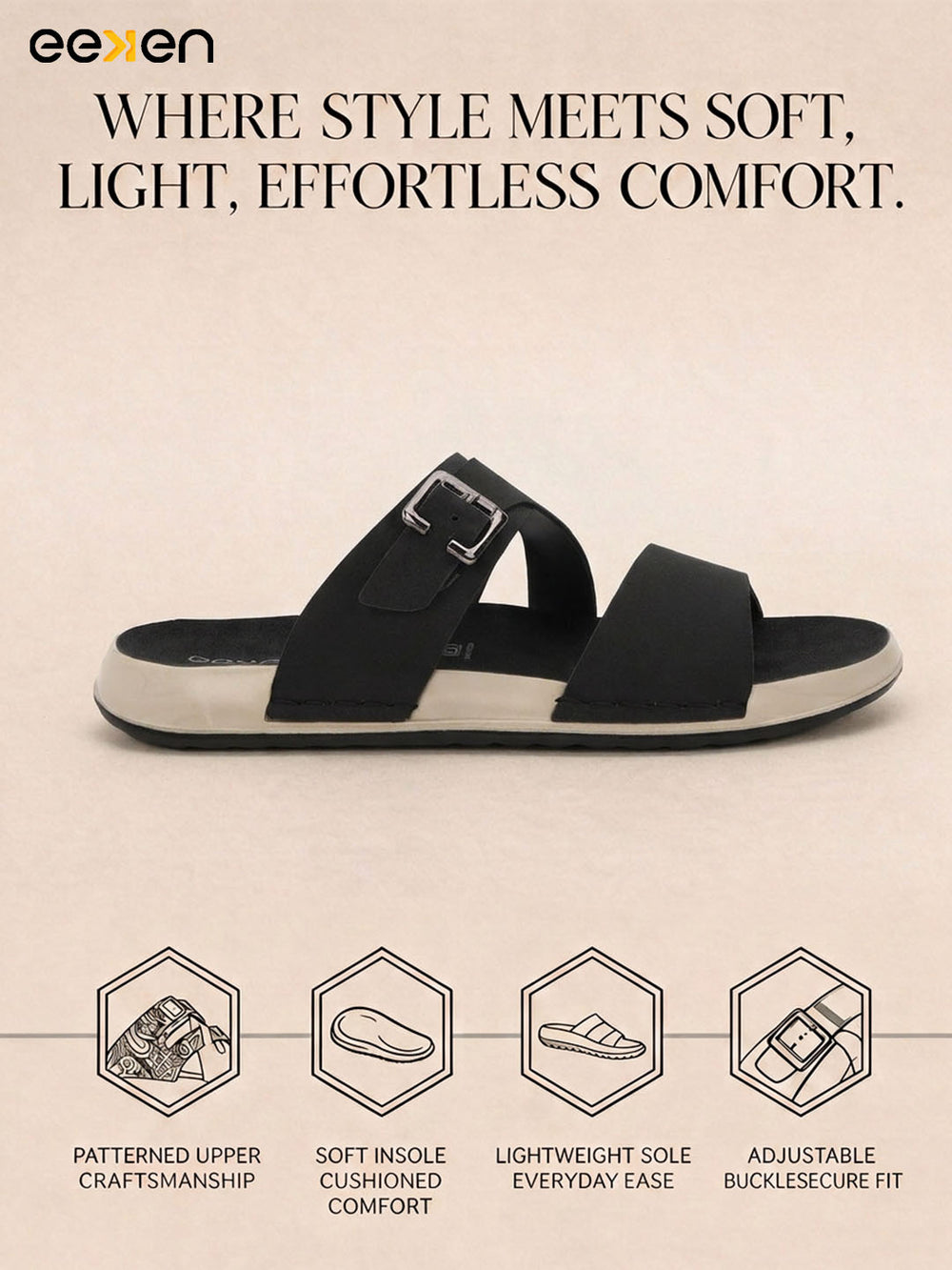 Eeken Men Sandals Comfortable Dual Strap Adjustable Buckle for Daily Casual and Outdoor Use