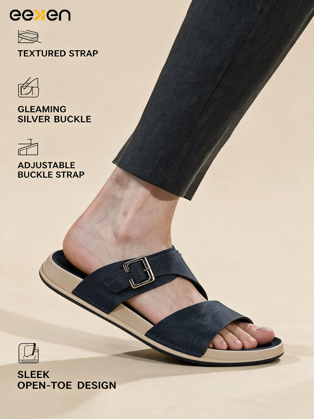Eeken Men Sandals Comfortable Dual Strap Adjustable Buckle for Daily Casual and Outdoor Use