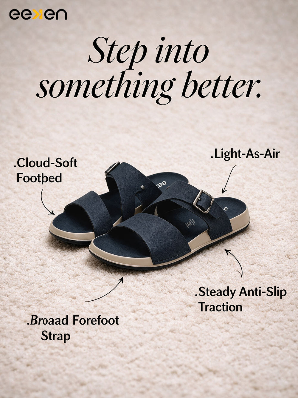 Eeken Men Sandals Comfortable Dual Strap Adjustable Buckle for Daily Casual and Outdoor Use