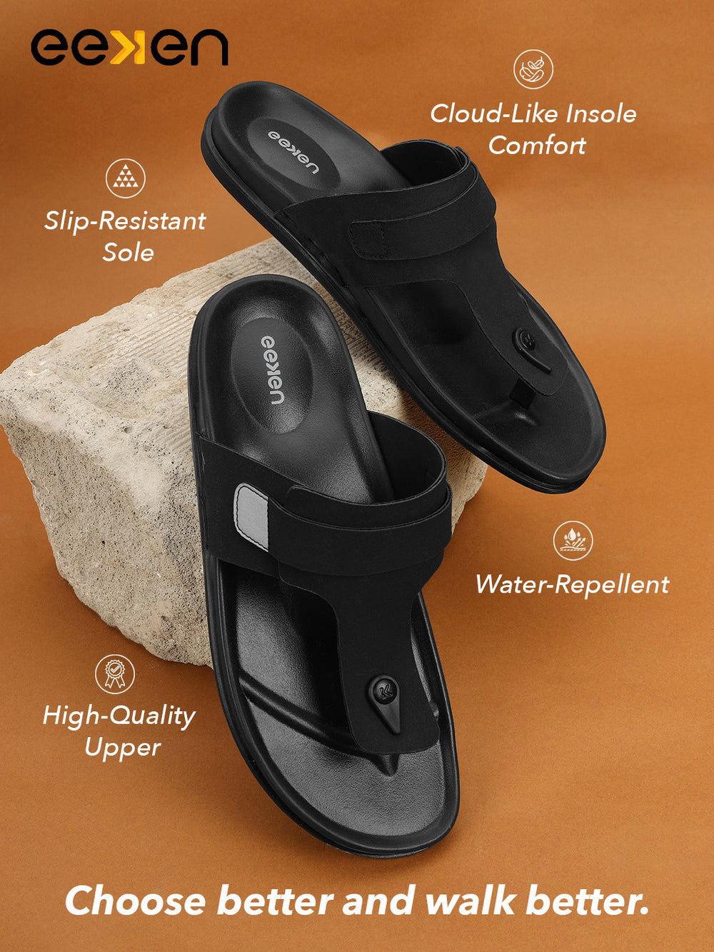 Eeken Men Casual Sandals Comfortable Footbed | Toe Post Slip On | Premium|Lightweight for Daily Use | Slip Resistent | Water repellent