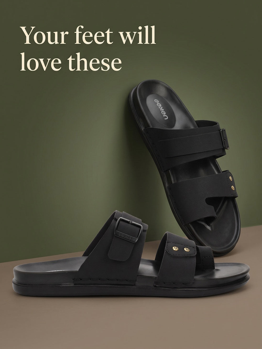 Eeken Men Casual Sandals Soft Footbed | Toe Ring Buckle Strap Slip On | Sleek Dual Strap styling for Daily Outdoor Use