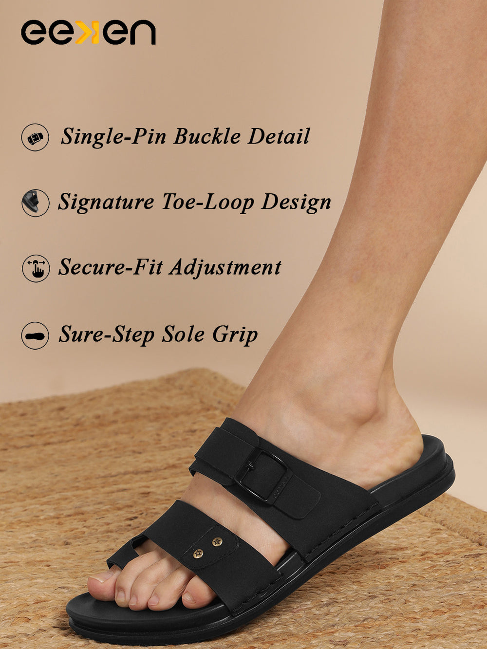 Eeken Men Casual Sandals Soft Footbed | Toe Ring Buckle Strap Slip On | Sleek Dual Strap styling for Daily Outdoor Use