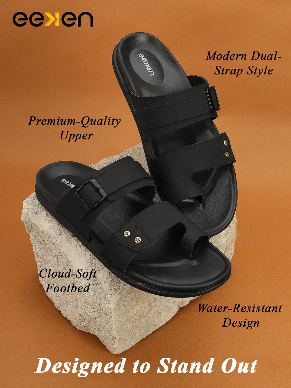 Eeken Men Casual Sandals Soft Footbed | Toe Ring Buckle Strap Slip On | Sleek Dual Strap styling for Daily Outdoor Use