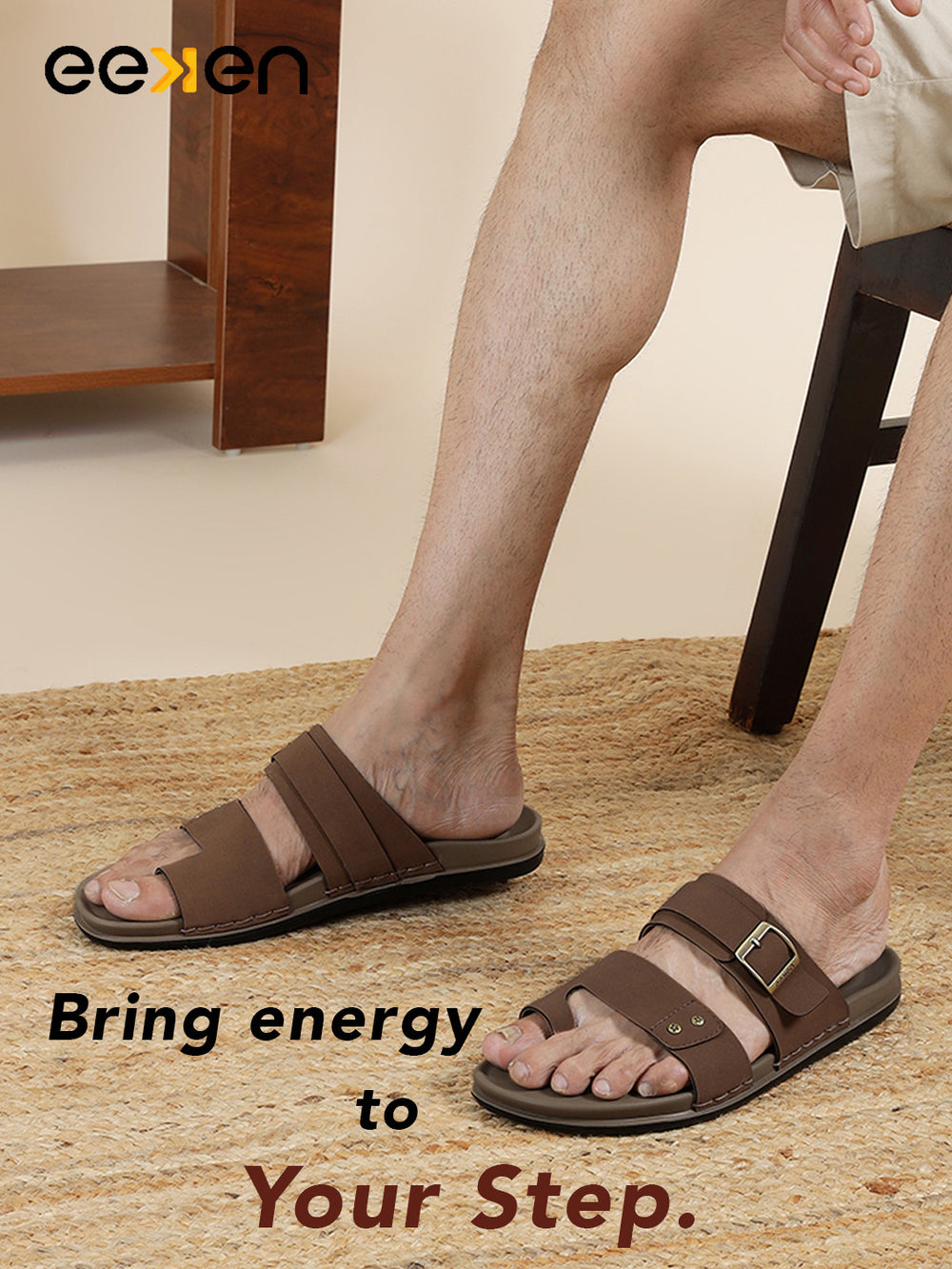 Eeken Men Casual Sandals Soft Footbed | Toe Ring Buckle Strap Slip On | Sleek Dual Strap styling for Daily Outdoor Use