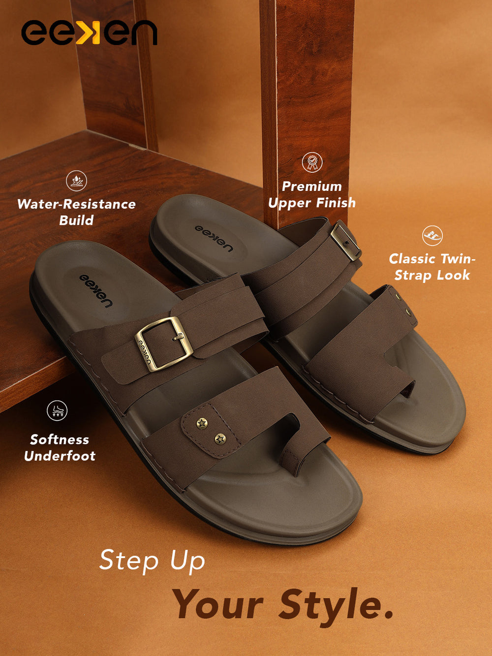 Eeken Men Casual Sandals Soft Footbed | Toe Ring Buckle Strap Slip On | Sleek Dual Strap styling for Daily Outdoor Use