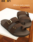 Eeken Men Casual Sandals Soft Footbed | Toe Ring Buckle Strap Slip On | Sleek Dual Strap styling for Daily Outdoor Use
