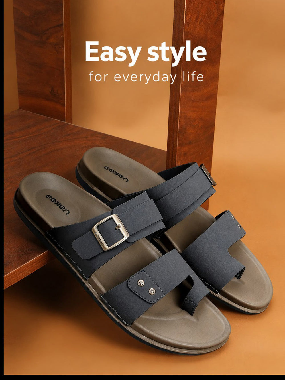 Eeken Men Casual Sandals Soft Footbed | Toe Ring Buckle Strap Slip On | Sleek Dual Strap styling for Daily Outdoor Use
