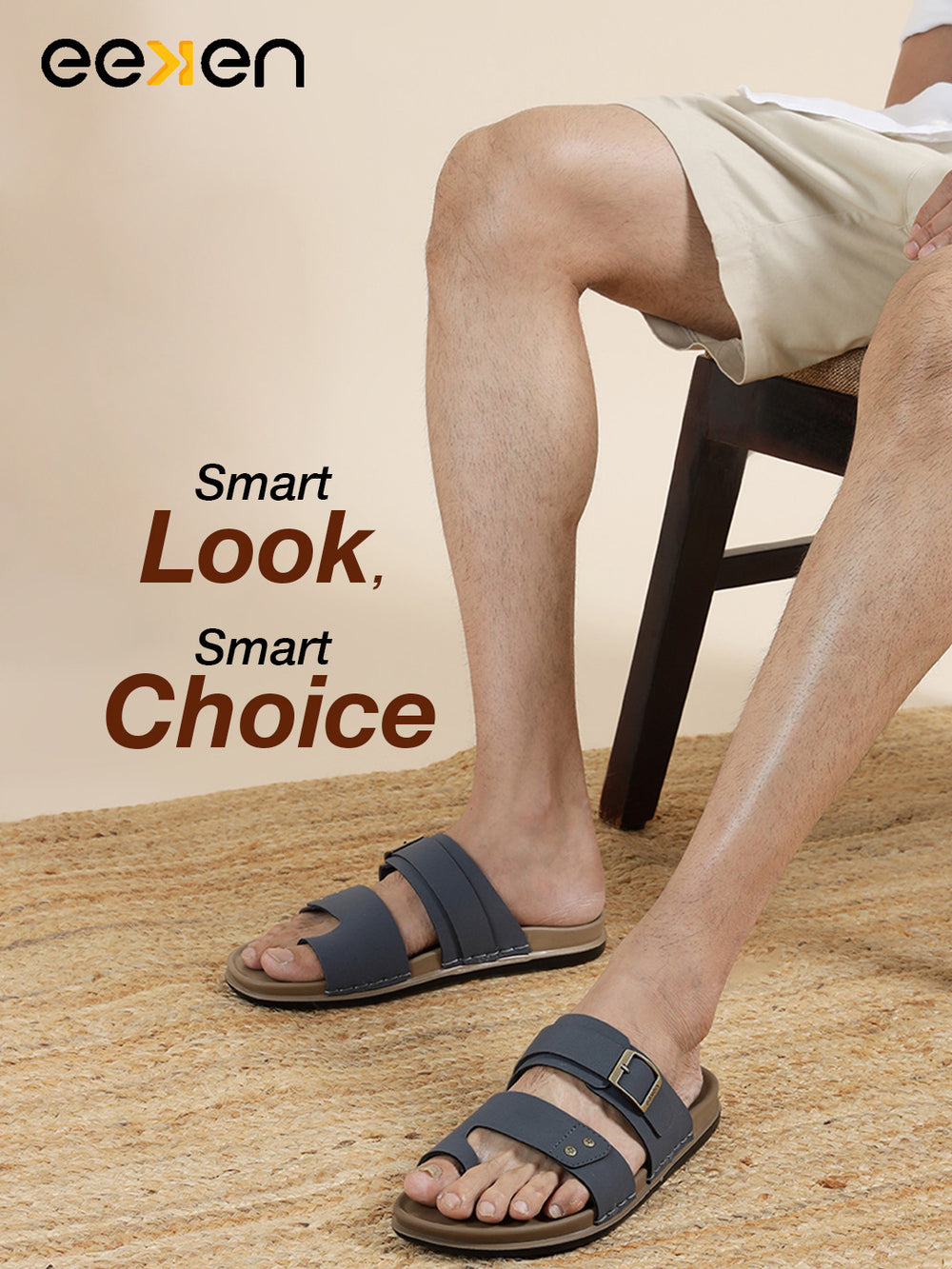 Eeken Men Casual Sandals Soft Footbed | Toe Ring Buckle Strap Slip On | Sleek Dual Strap styling for Daily Outdoor Use