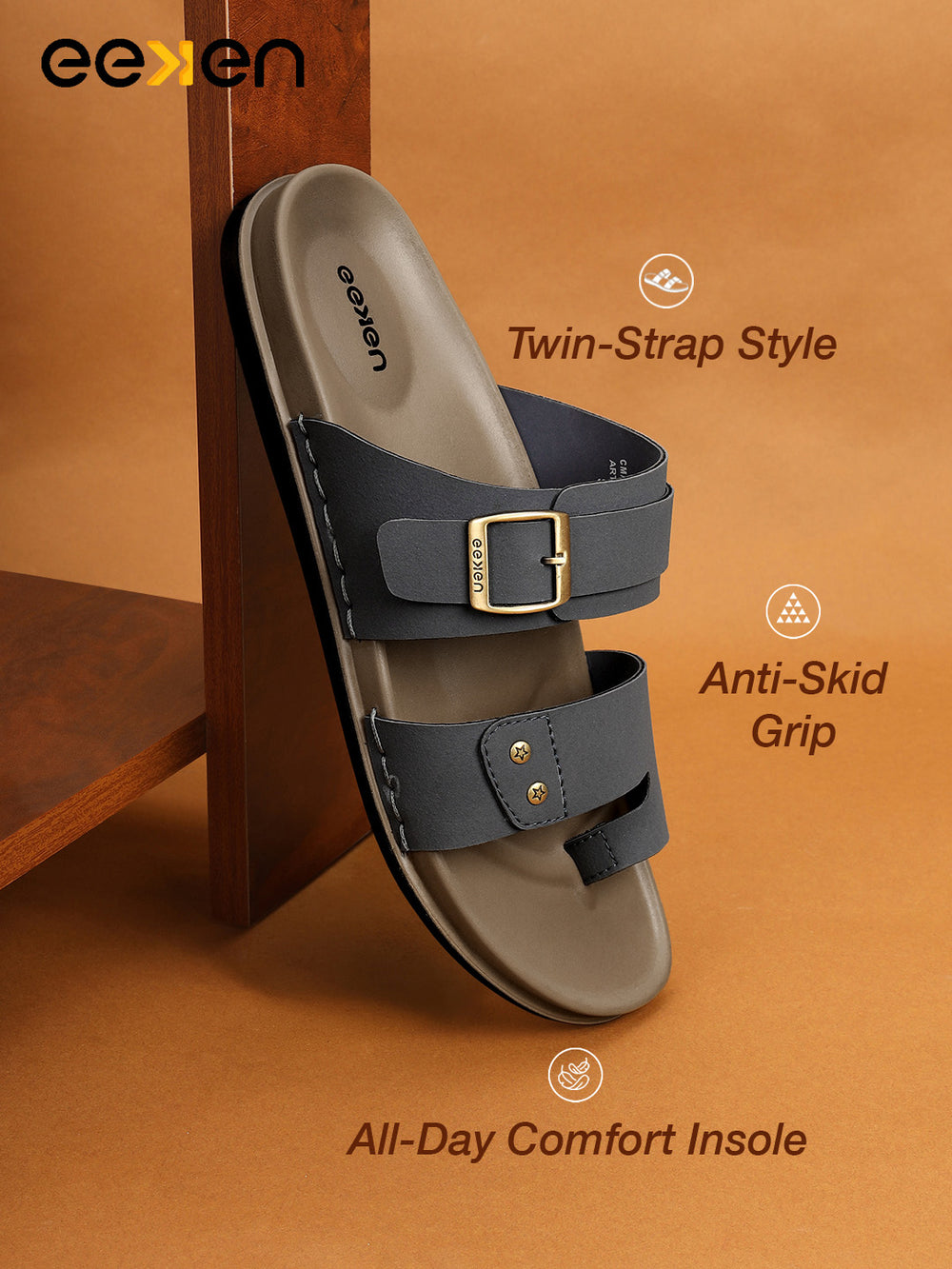 Eeken Men Casual Sandals Soft Footbed | Toe Ring Buckle Strap Slip On | Sleek Dual Strap styling for Daily Outdoor Use