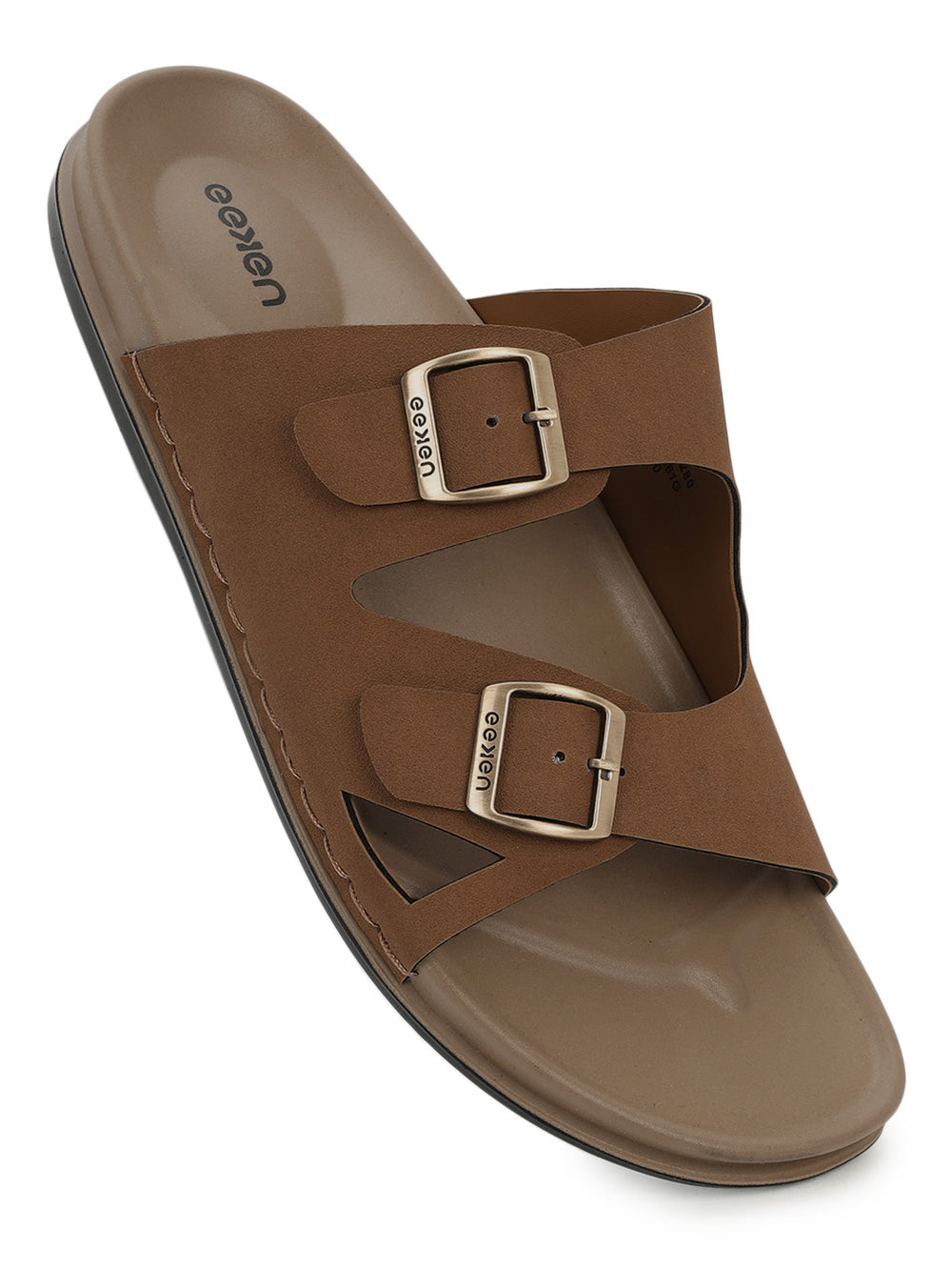 Eeken Men Casual Sandals Cushioned Footbed | Premium finish | Sturdy Grip| Dual Buckle Two Strap Slip On for Daily Outdoor Use