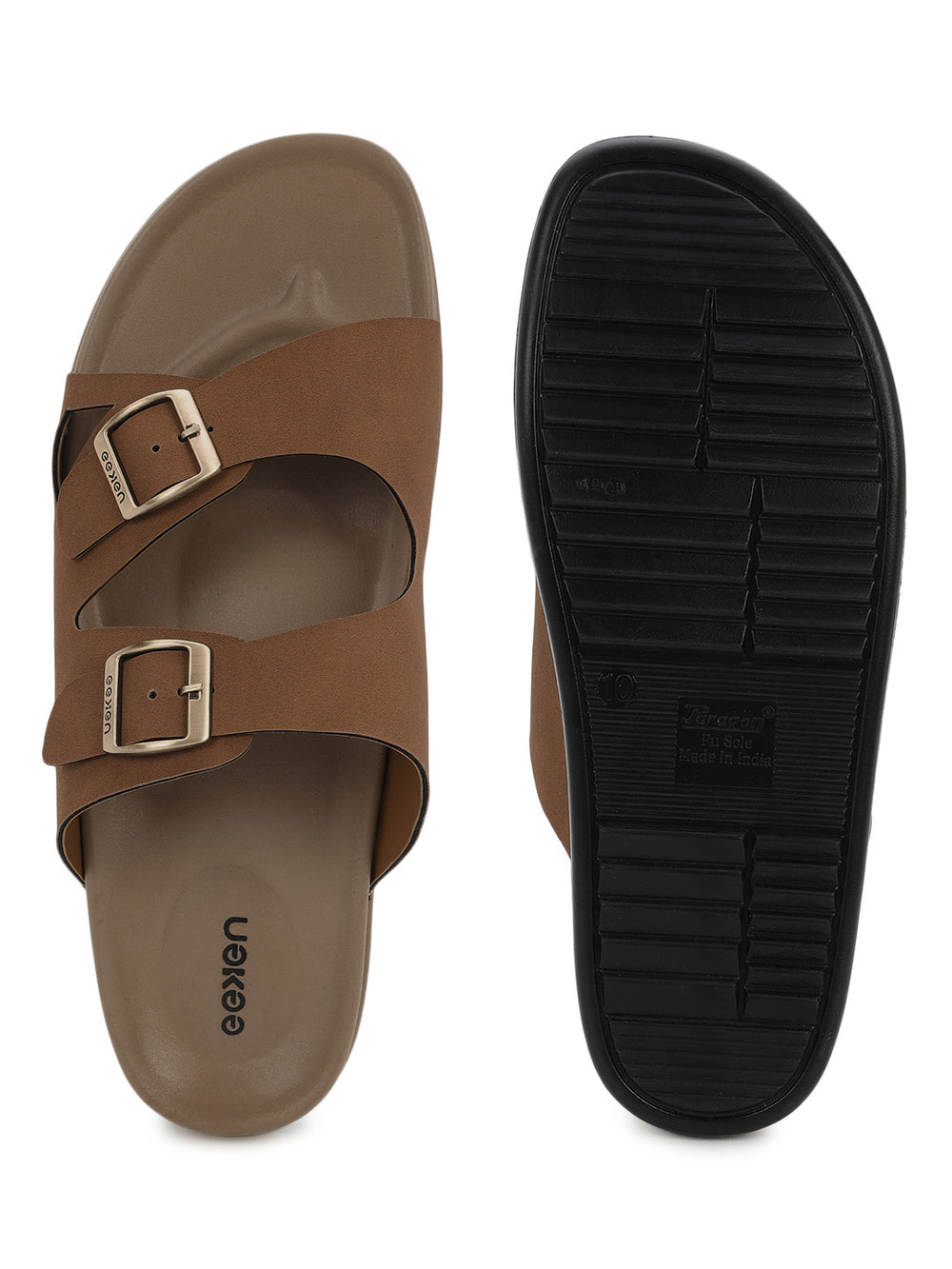 Eeken Men Casual Sandals Cushioned Footbed | Premium finish | Sturdy Grip| Dual Buckle Two Strap Slip On for Daily Outdoor Use