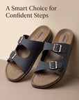 Eeken Men Casual Sandals Cushioned Footbed | Premium finish | Sturdy Grip| Dual Buckle Two Strap Slip On for Daily Outdoor Use